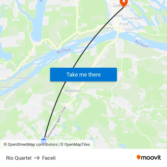 Rio Quartel to Faceli map