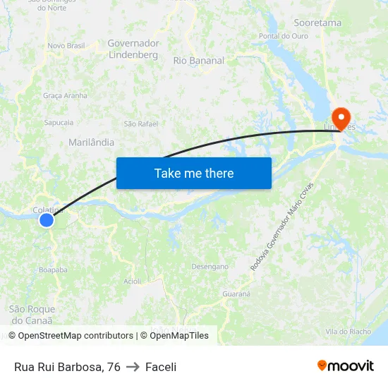 Rua Rui Barbosa, 76 to Faceli map