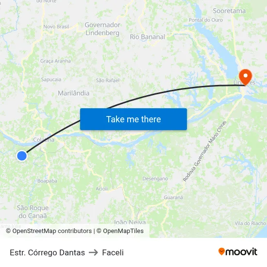 Estr. Córrego Dantas to Faceli map