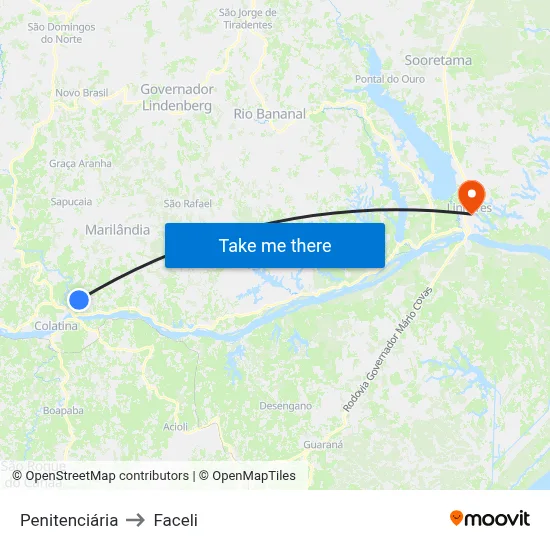 Penitenciária to Faceli map