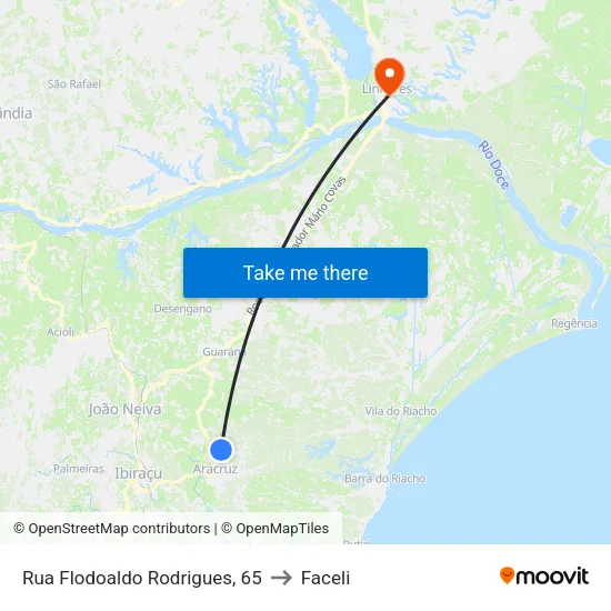 Rua Flodoaldo Rodrigues, 65 to Faceli map