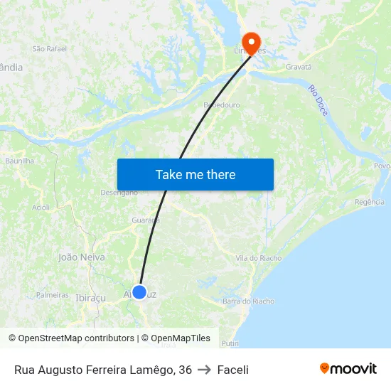 Rua Augusto Ferreira Lamêgo, 36 to Faceli map