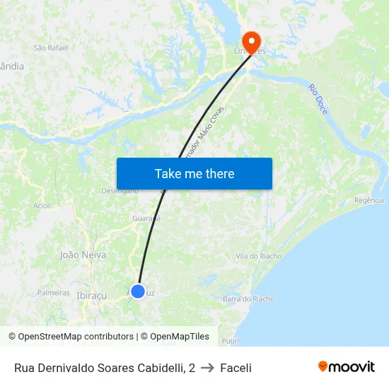 Rua Dernivaldo Soares Cabidelli, 2 to Faceli map