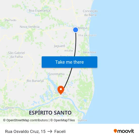 Rua Osvaldo Cruz, 15 to Faceli map