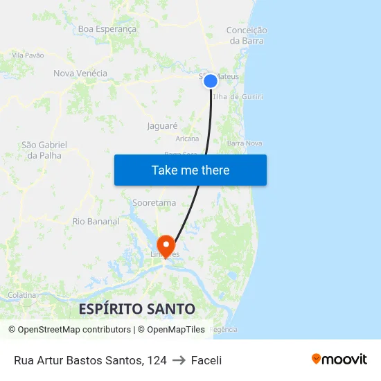 Rua Artur Bastos Santos, 124 to Faceli map