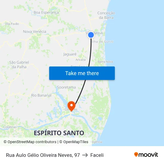 Rua Aulo Gélio Oliveira Neves, 97 to Faceli map