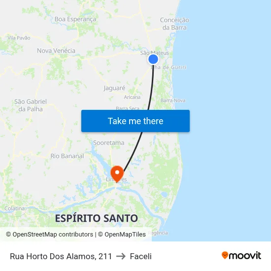 Rua Horto Dos Alamos, 211 to Faceli map