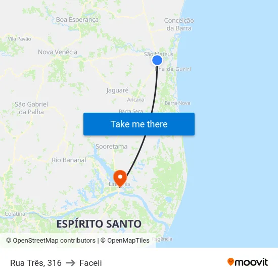 Rua Três, 316 to Faceli map