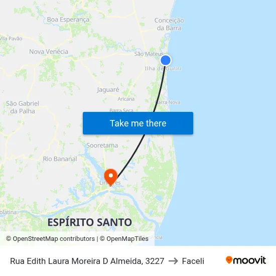 Rua Edith Laura Moreira D Almeida, 3227 to Faceli map