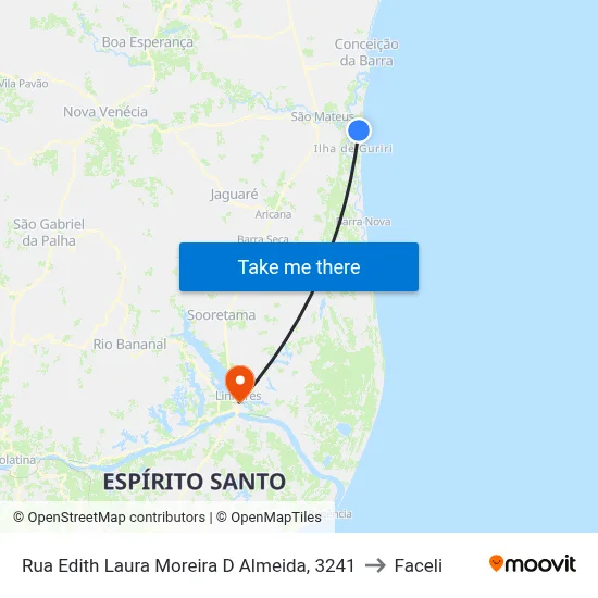 Rua Edith Laura Moreira D Almeida, 3241 to Faceli map