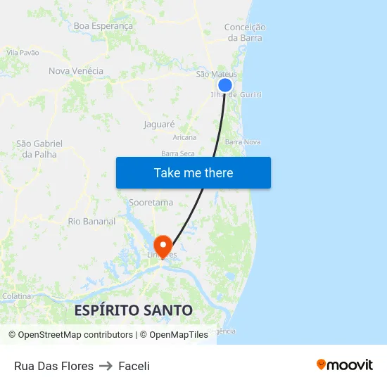 Rua Das Flores to Faceli map