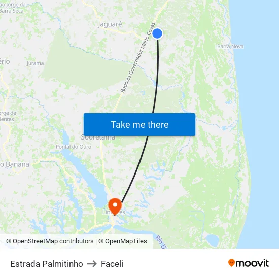 Estrada Palmitinho to Faceli map