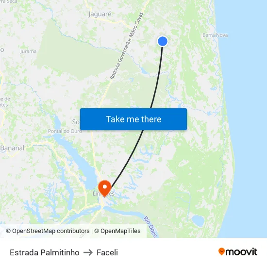 Estrada Palmitinho to Faceli map