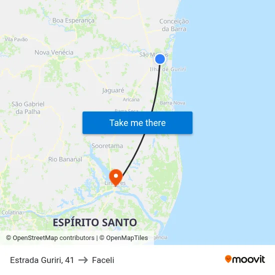 Estrada Guriri, 41 to Faceli map