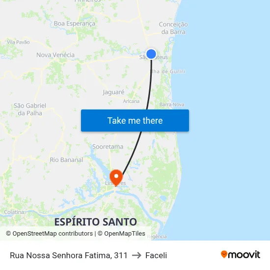 Rua Nossa Senhora Fatima, 311 to Faceli map