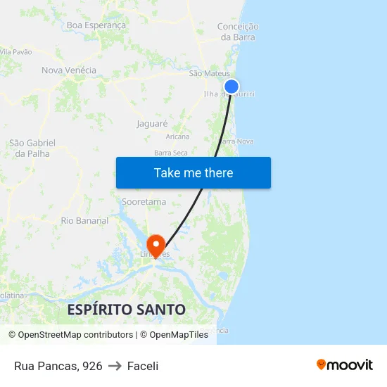 Rua Pancas, 926 to Faceli map