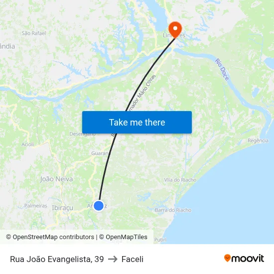 Rua João Evangelista, 39 to Faceli map