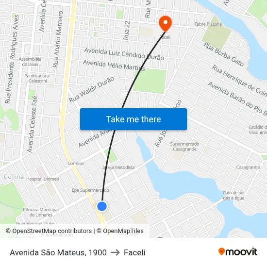 Avenida São Mateus, 1900 to Faceli map