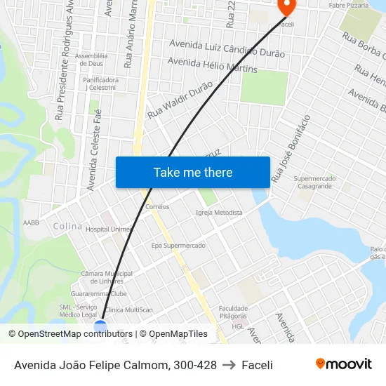 Avenida João Felipe Calmom, 300-428 to Faceli map