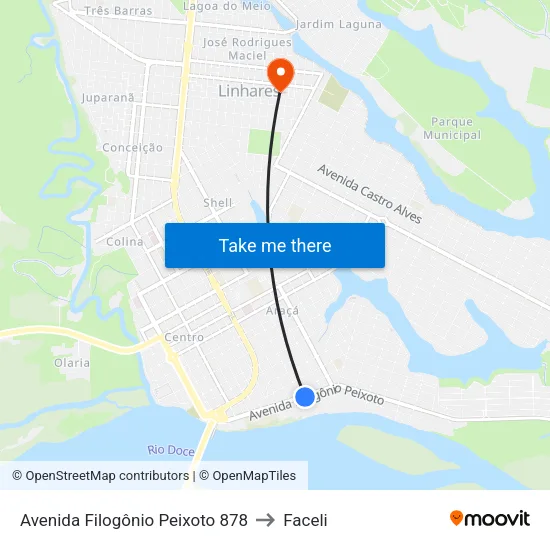 Avenida Filogônio Peixoto 878 to Faceli map