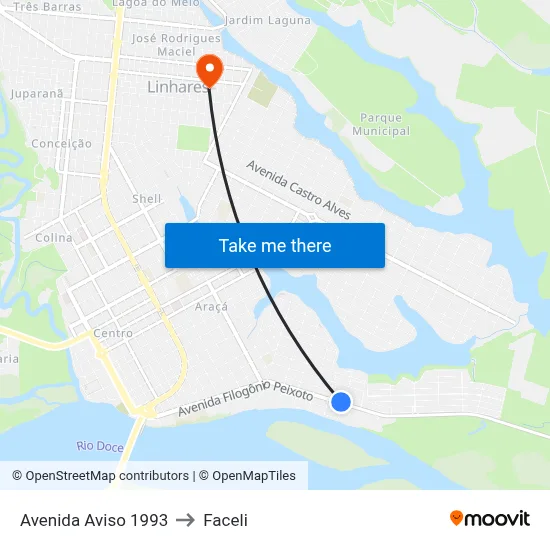 Avenida Aviso 1993 to Faceli map