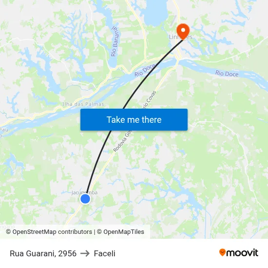 Rua Guarani, 2956 to Faceli map