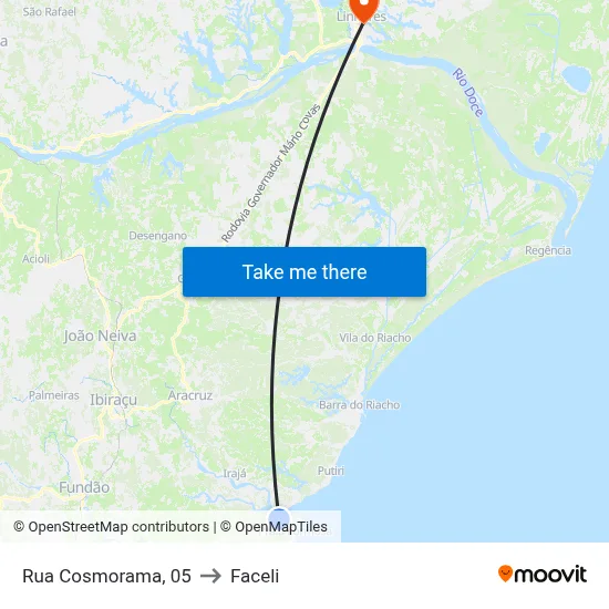 Rua Cosmorama, 05 to Faceli map