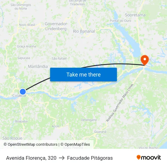 Avenida Florença, 320 to Facudade Pitágoras map
