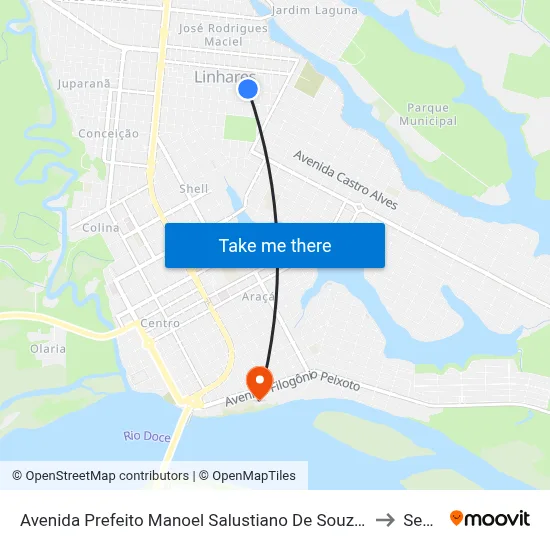 Avenida Prefeito Manoel Salustiano De Souza 230 to Senai map