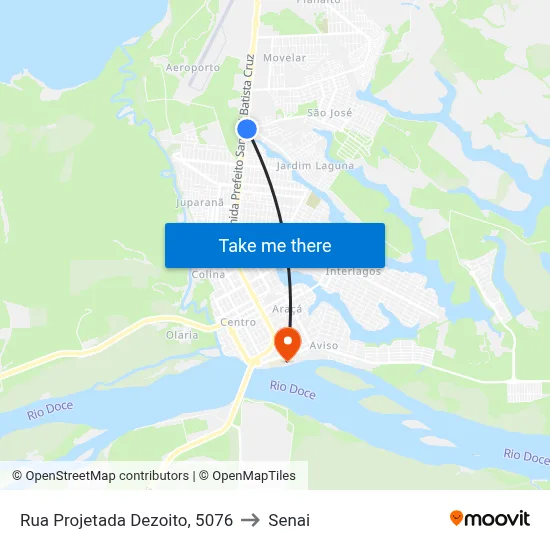 Rua Projetada Dezoito, 5076 to Senai map