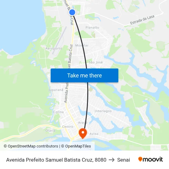 Avenida Prefeito Samuel Batista Cruz, 8080 to Senai map