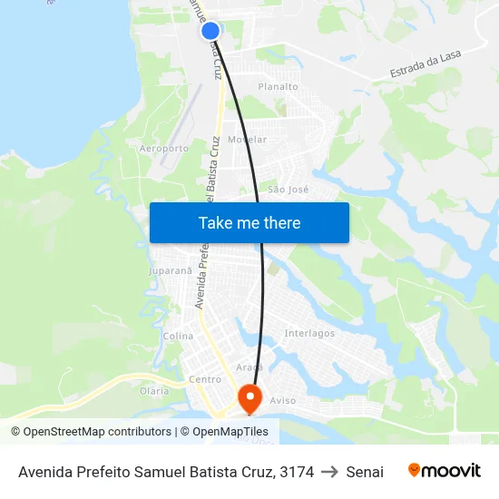Avenida Prefeito Samuel Batista Cruz, 3174 to Senai map