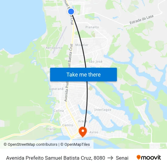 Avenida Prefeito Samuel Batista Cruz, 8080 to Senai map