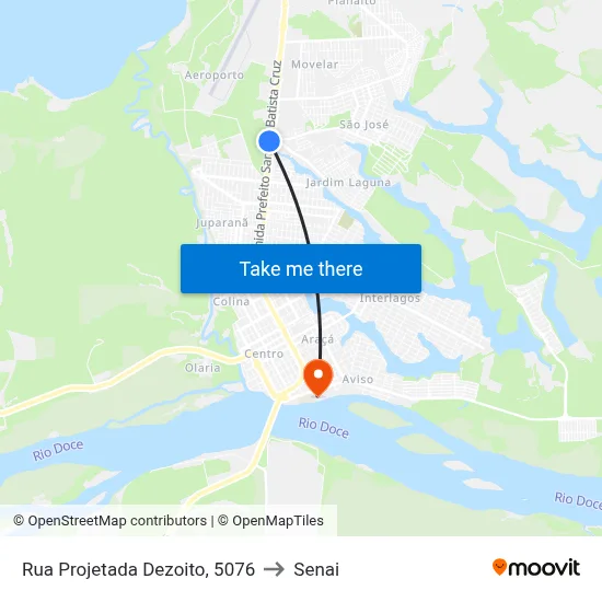 Rua Projetada Dezoito, 5076 to Senai map