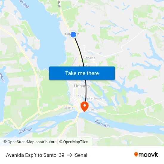 Avenida Espírito Santo, 39 to Senai map