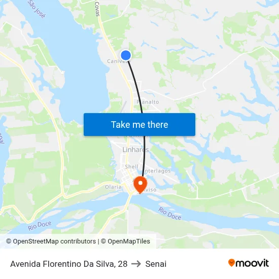 Avenida Florentino Da Silva, 28 to Senai map