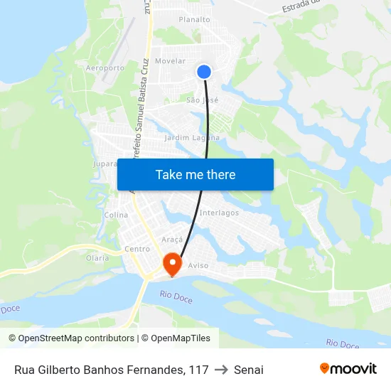 Rua Gilberto Banhos Fernandes, 117 to Senai map