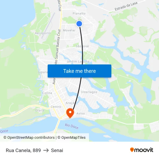 Rua Canela, 889 to Senai map