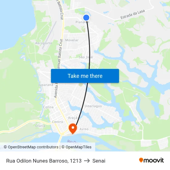 Rua Odilon Nunes Barroso, 1213 to Senai map