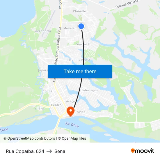 Rua Copaíba, 624 to Senai map