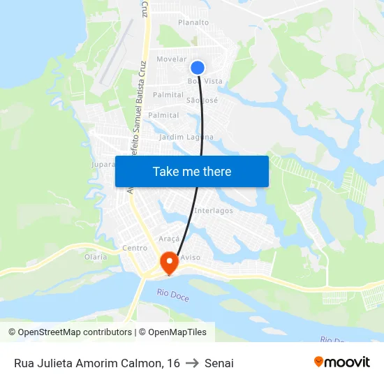 Rua Julieta Amorim Calmon, 16 to Senai map