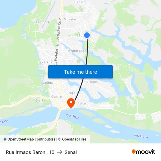 Rua Irmaos Baroni, 10 to Senai map