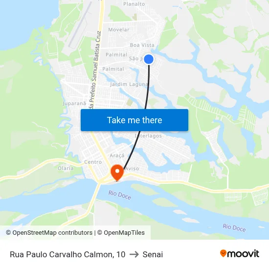 Rua Paulo Carvalho Calmon, 10 to Senai map