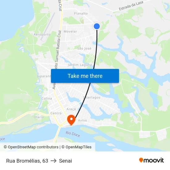 Rua Bromélias, 63 to Senai map