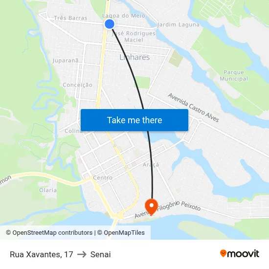 Rua Xavantes, 17 to Senai map