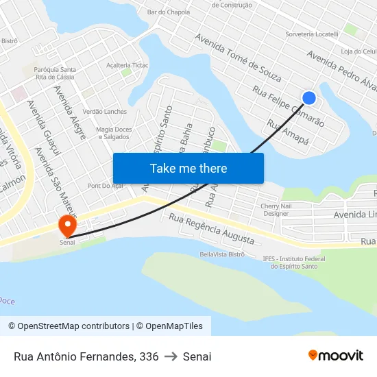 Rua Antônio Fernandes, 336 to Senai map