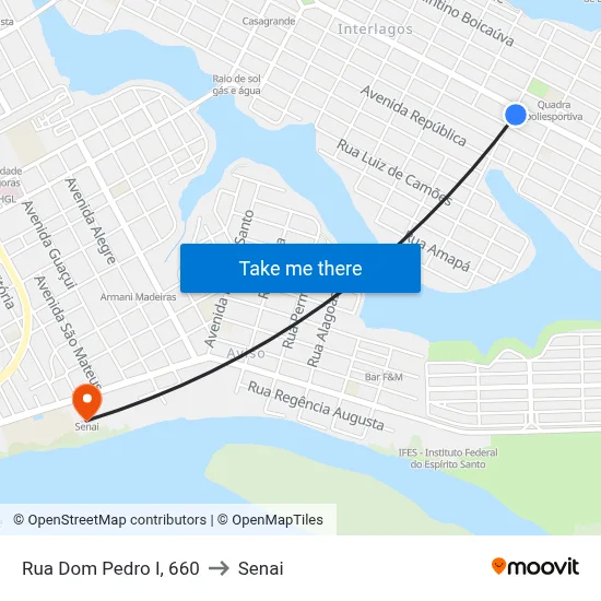 Rua Dom Pedro I, 660 to Senai map