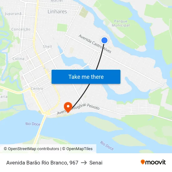 Avenida Barão Rio Branco, 967 to Senai map