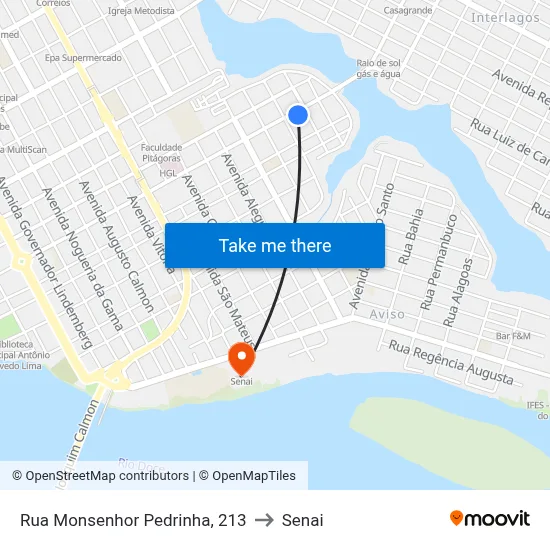 Rua Monsenhor Pedrinha, 213 to Senai map