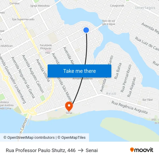 Rua Professor Paulo Shultz, 446 to Senai map